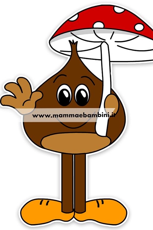 Disegni per bambini sull'autunno: castagna e fungo 1 castagna fungo
