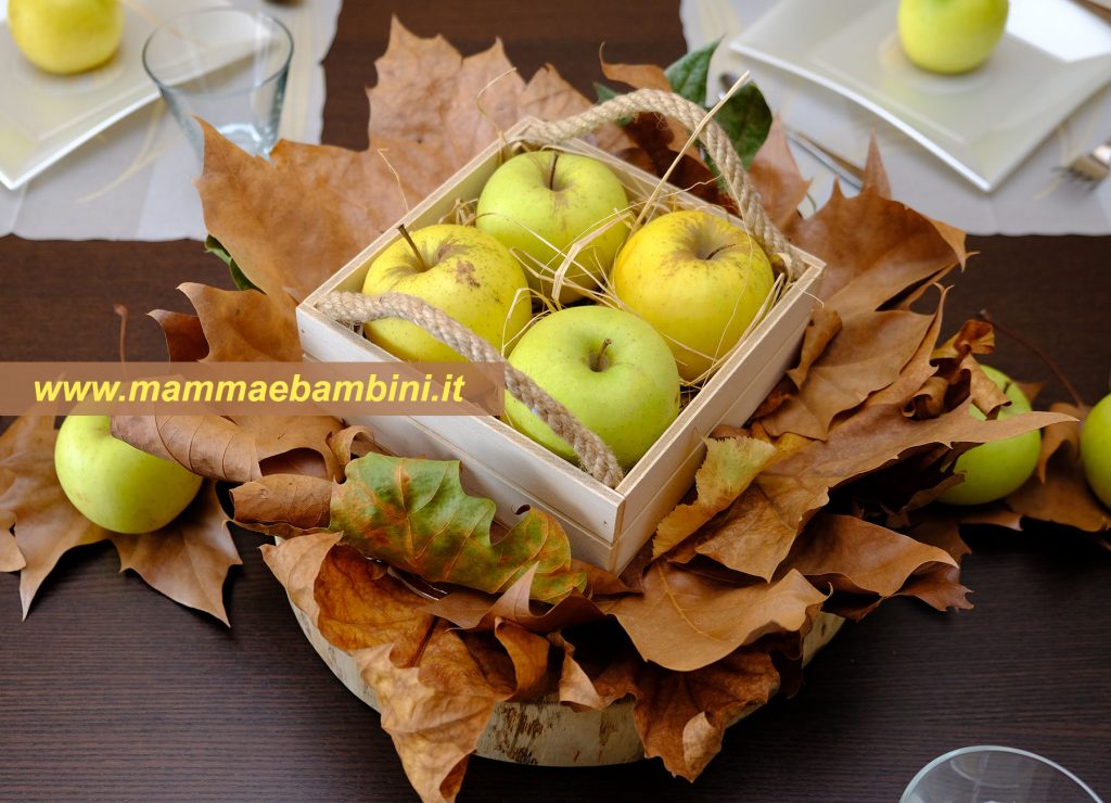 Apparecchiare la tavola in autunno 4 Centrotavola autunnale foglie mele