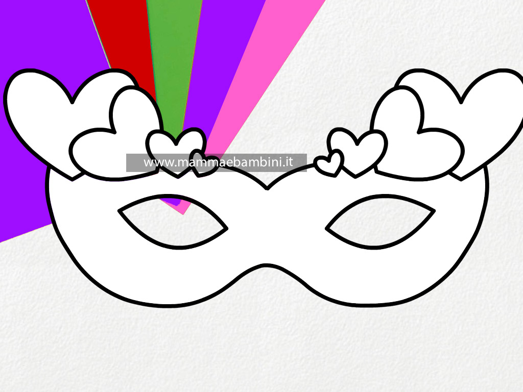 Carnevale maschera da colorare con cuoricini 1 maschera carnevale cuori2
