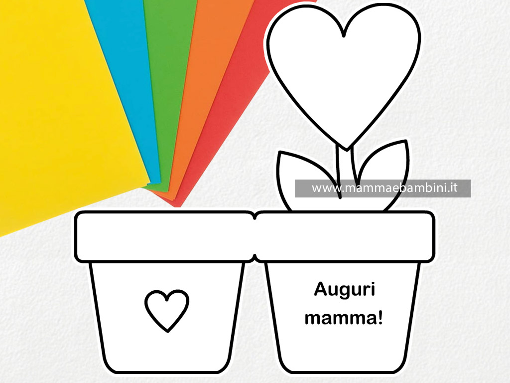 Disegno vaso con fiore da colorare 1 biglietto festa mamma