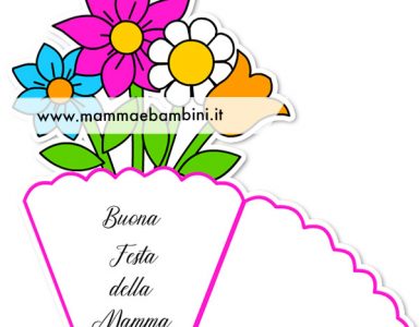 Biglietto per la festa della mamma con sfondo di cuori e fiori tagliati