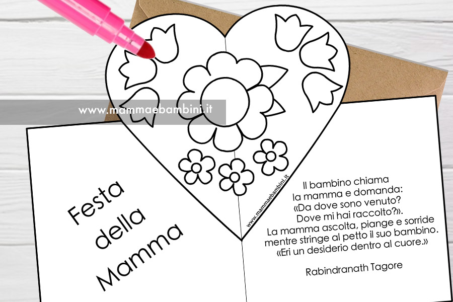 Biglietto con frase da colorare per la festa della mamma 1 biglietto mamma popup