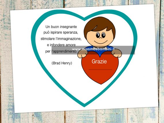 Cartolina con frase ringraziamento per insegnanti - Mamma e Bambini