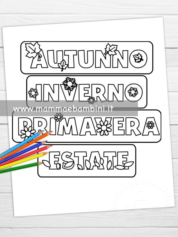 Scritte stagioni da colorare - Mamma e Bambini