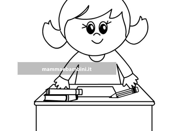 Bambina seduta al banco 1 bambina scuola