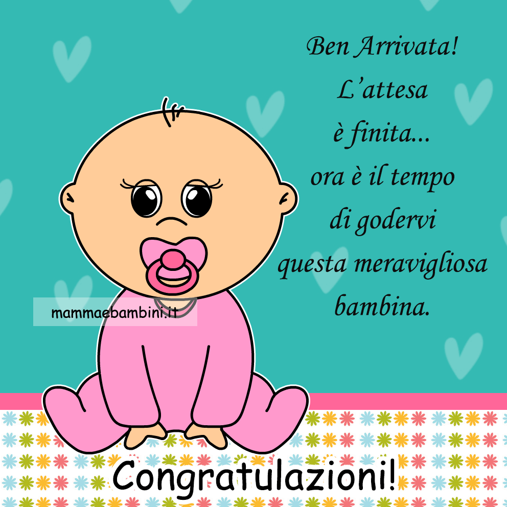 Biglietto con frase auguri nascita bimba - Mamma e Bambini