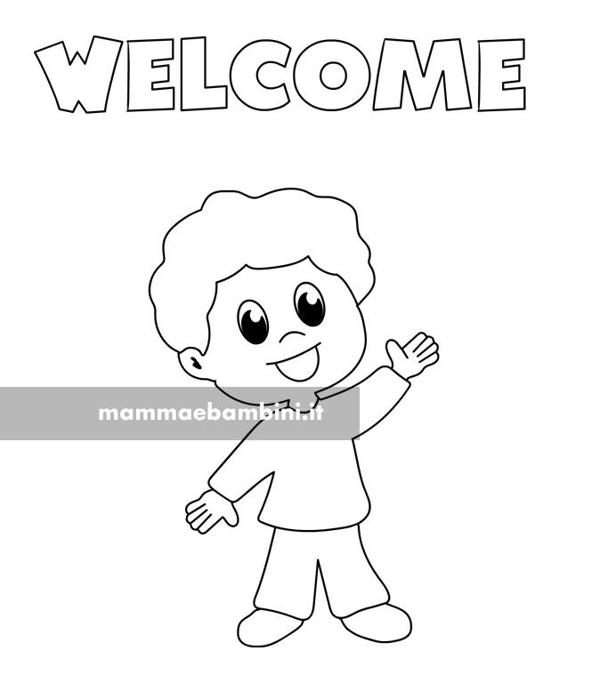 Bambino con scritta welcome 1 welcome disegno