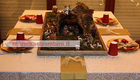 Tavola Natale 2024 decorata con presepe
