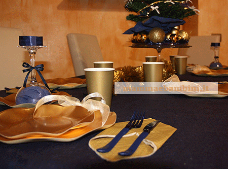 Decorazione tavola Natale color oro e blu