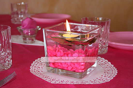 centrotavola rosa sassolini