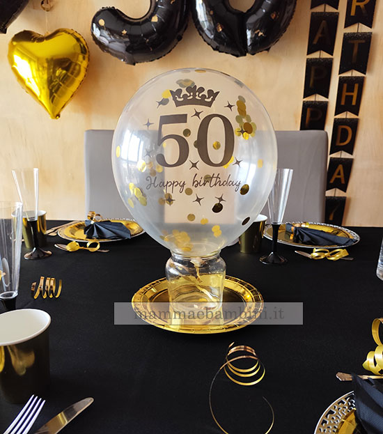 tavola elegante 50 anni nero oro 3 centrotavola