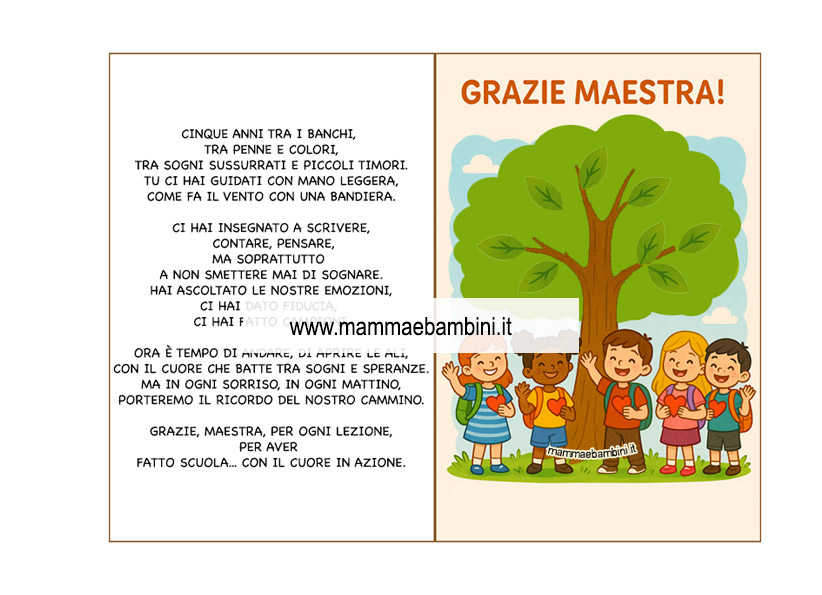 biglietti per le maestre classe quinta 1