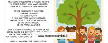 biglietti per le maestre classe quinta