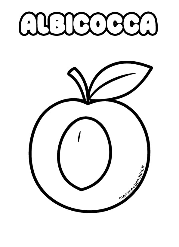 Albicocca da colorare – disegno in bianco e nero con scritta Albicocca