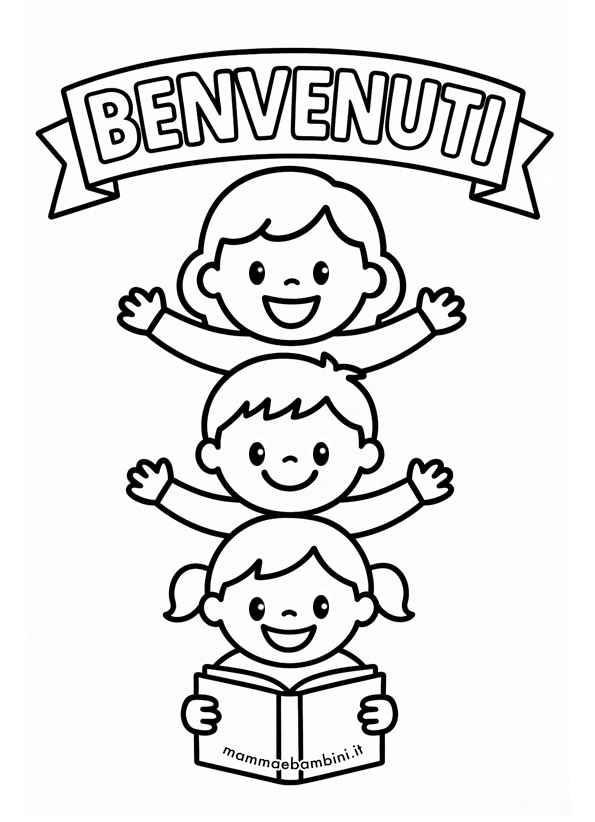 Decorazione con bambini con scritta benvenuti.