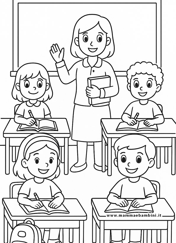 disegno bambini a scuola da colorare.