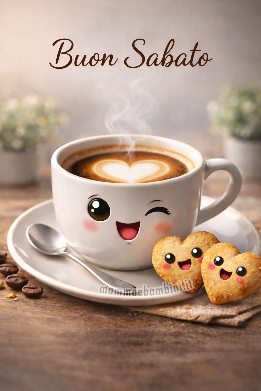 Buongiorno sabato con tazzina da caffè e biscotti