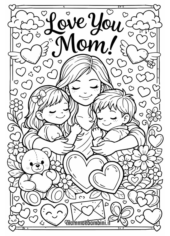disegno mamma e bambini da colorare