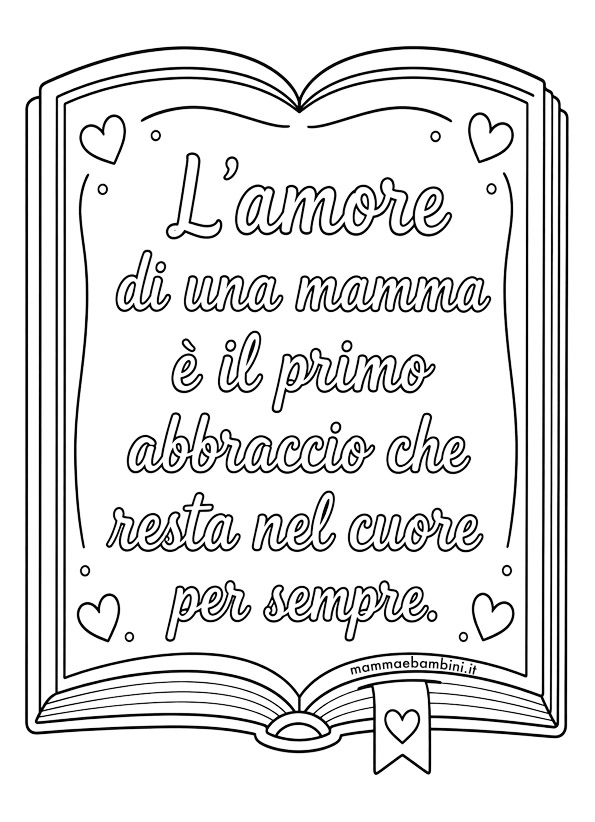 libro aperto con frase per la mamma
