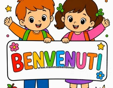 Bambini con cartello di benvenuto 4 benvenuti con bambini