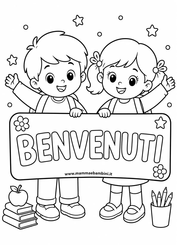 disegno benvenuti a scuola da colorare